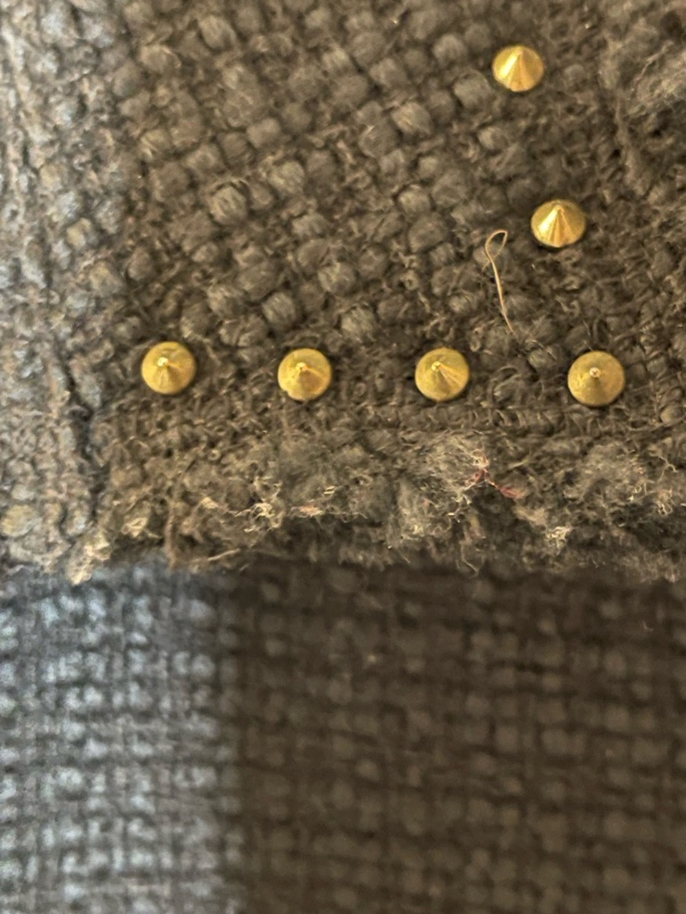 David Kahn Black Tweed Jacket Faux Leather Sleeves & Gold Stud Hardware Sz S - Picture 5 of 7